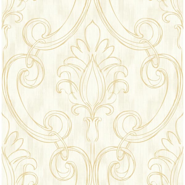Seabrook Designs Pomerelle Metallic Gold & Cream Damask Strippable Wallpaper