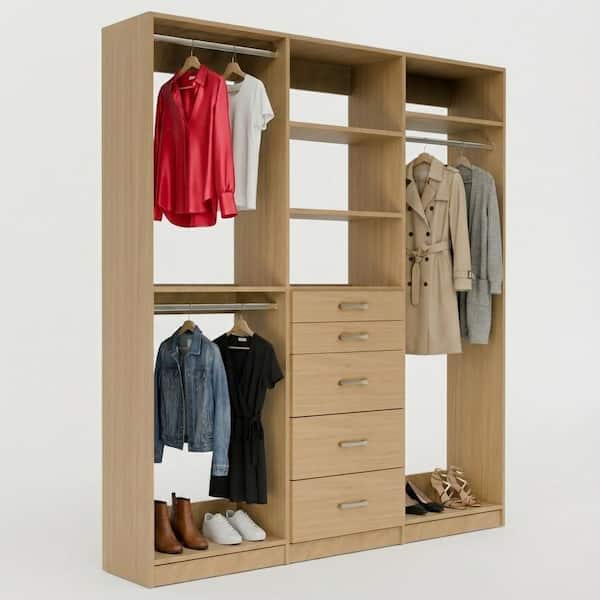 Alto Collection 105 in. W Grey Wall Mounted Double Hang, 5-Drawer and Tall Hang Wood Closet System