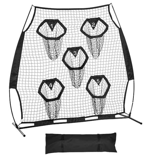 6 x 6 ft. Football Throwing Net with 5 Target Pockets, Knotless Throwing Practice Net with Straps & Carry Case in. Black