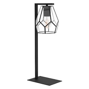 Mardyke 7.5 in. W x 19.8 in. H 1-Light Structured Black Table Lamp with Clear Glass Shade