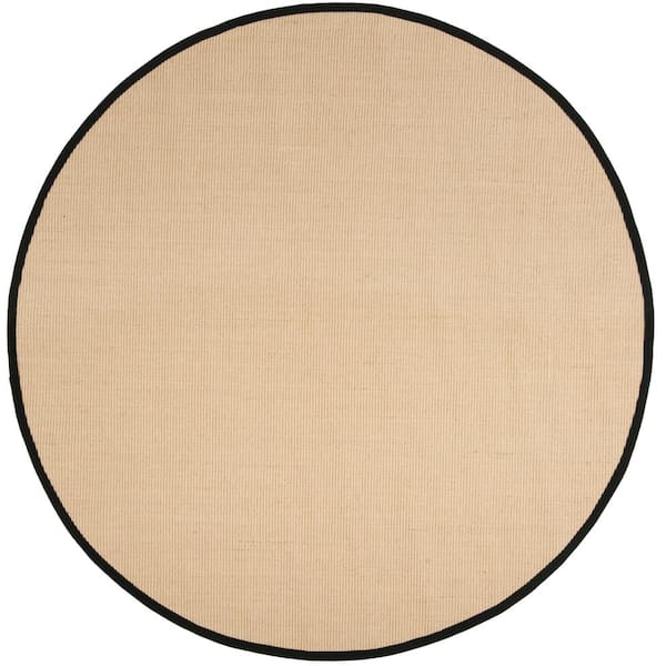 Natural Fiber Beige/Black 6 ft. x 6 ft. Round Border Area Rug