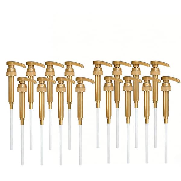 9.25 in. Closed/11.54 in. Open Coffee Syrup Dispenser Pump Fits 25.4 oz Bottles for Liquids Sauces, Gold (16-Pack)