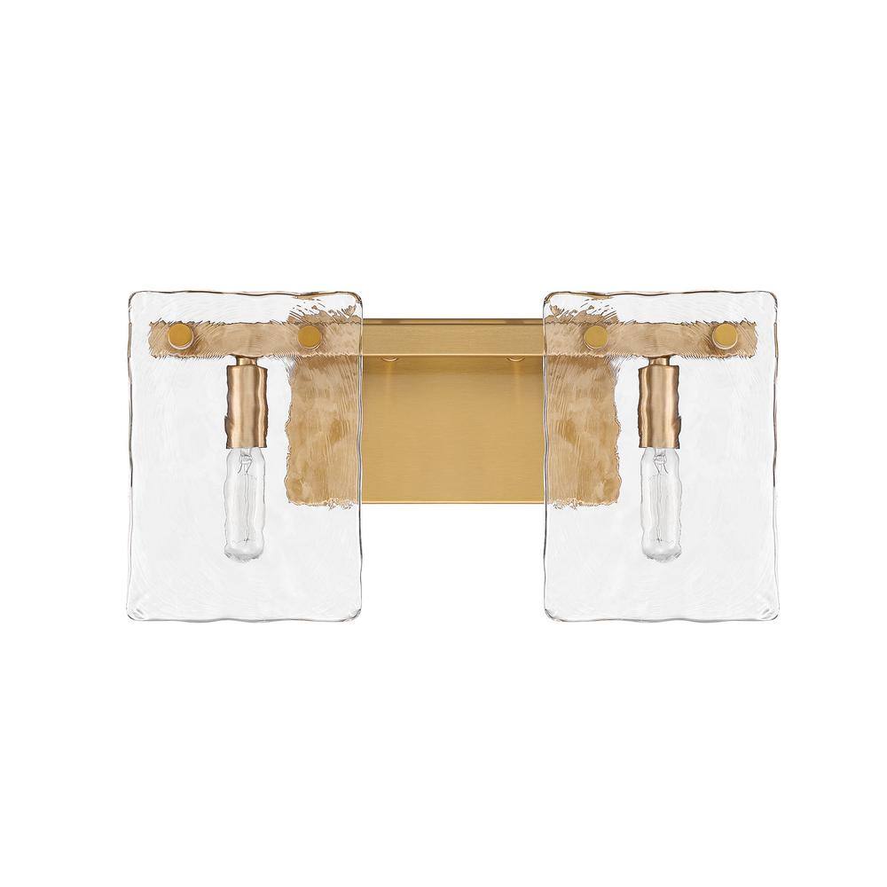 Warm Brass 2-Light Vanity with Handmade Water Glass