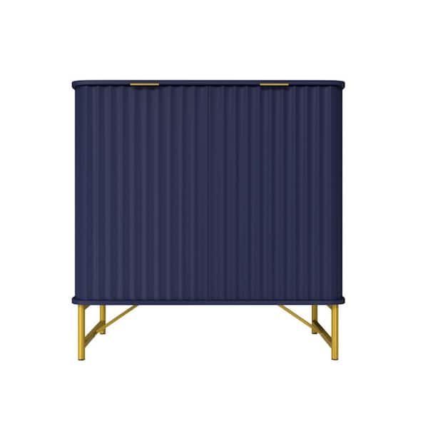 Clihome Blue 31.5 in. H 2-Door Accent Cabinet Sideboard with Shelf and Metal Legs for Living Room Bedroom Kitchen Storage