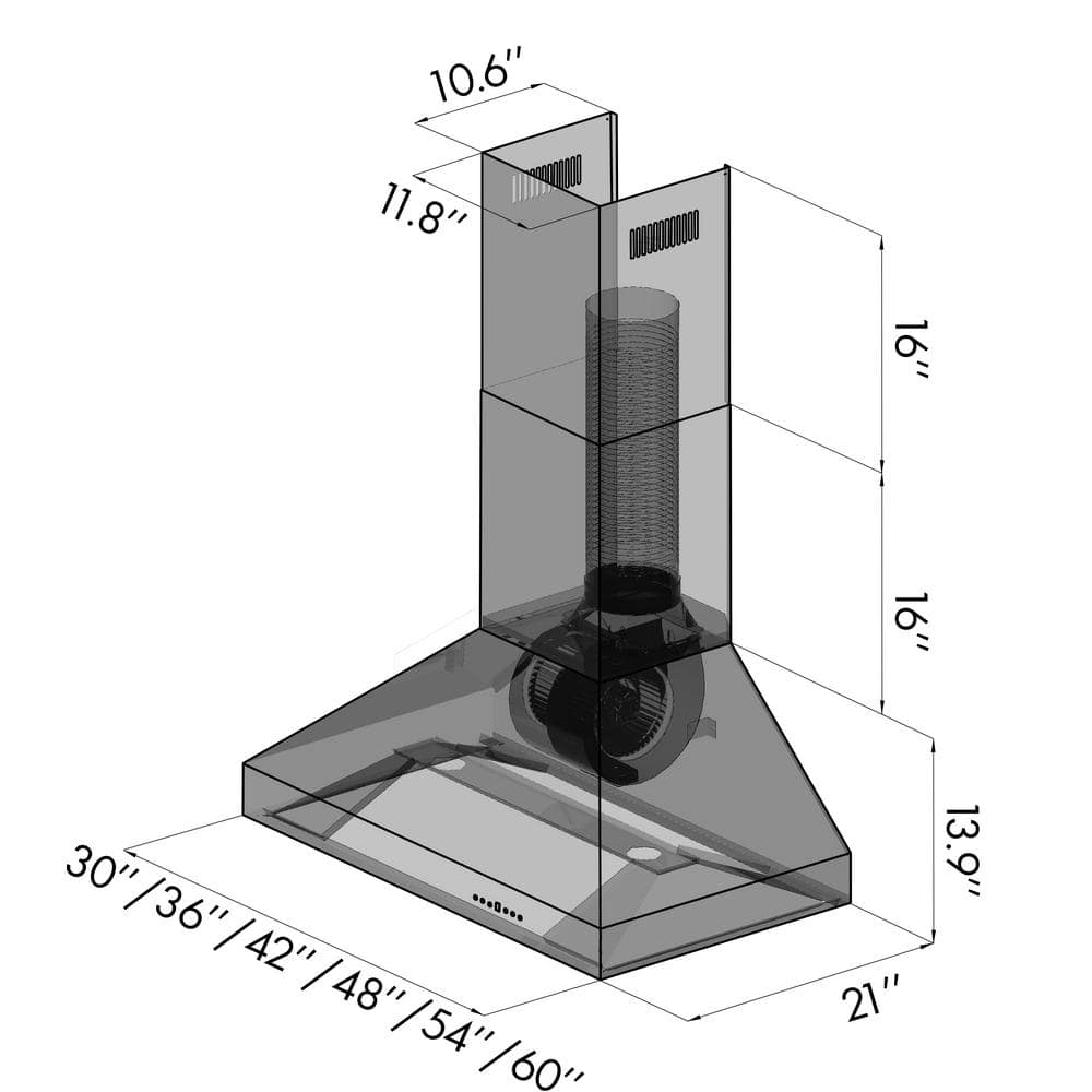 30" Stainless Steel Convertible Wall Mount Range Hood with Charcoal Filter