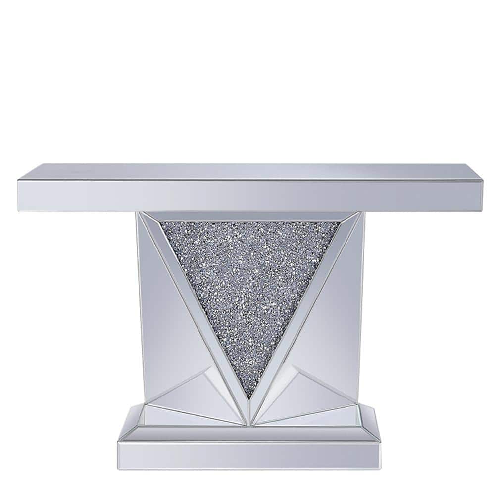 47" Mirrored Wood Console Table with Faux Diamonds