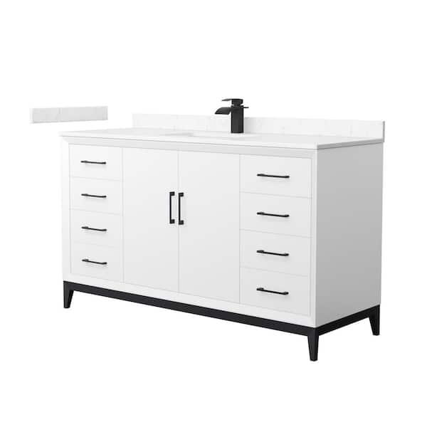 Wyndham Collection Amici 60 in. W x 22 in. D x 35.25 in. H Single Bath Vanity in White w/Matte Black Trim with Carrara Cultured Marble Top