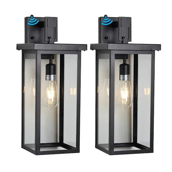 1-Light Set of 2 Outdoor Sconce Weatherproof Black Wall Lanterns with Ambient Light Sensors, E26, No Bulbs Included