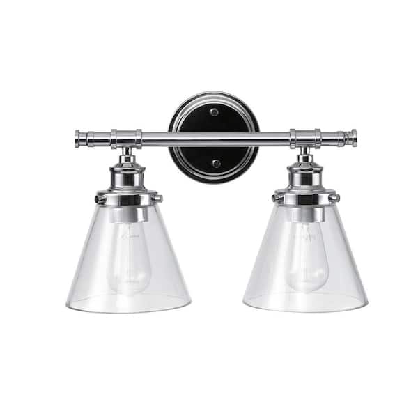 Globe Electric Parker 2-Light Chrome Vanity Light with Clear Glass Shades