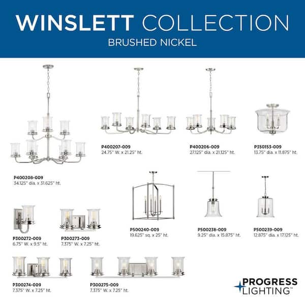 Progress Lighting Winslett Collection 6-Light Brushed Nickel Clear Seeded Glass Coastal Chandelier Light