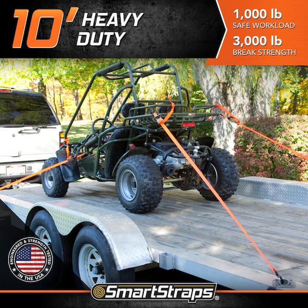 10 ft. Orange Padded D-Handle Heavy-Duty Ratchet Tie Down Straps with 1,000 lb. Safe Work Load - (4-Pack)