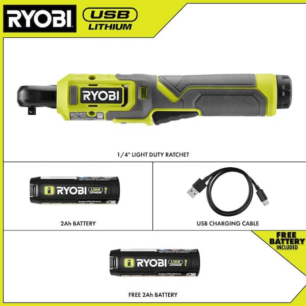 USB Lithium 1/4 in. Ratchet Kit with 2.0 Ah Battery and USB Charging Cable with USB Lithium 2.0 Ah Battery