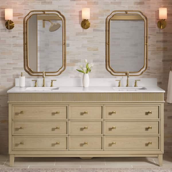 Danby 72 in. Double Sink Platinum Oak Bath Vanity with White Engineered Marble Top (Assembled)