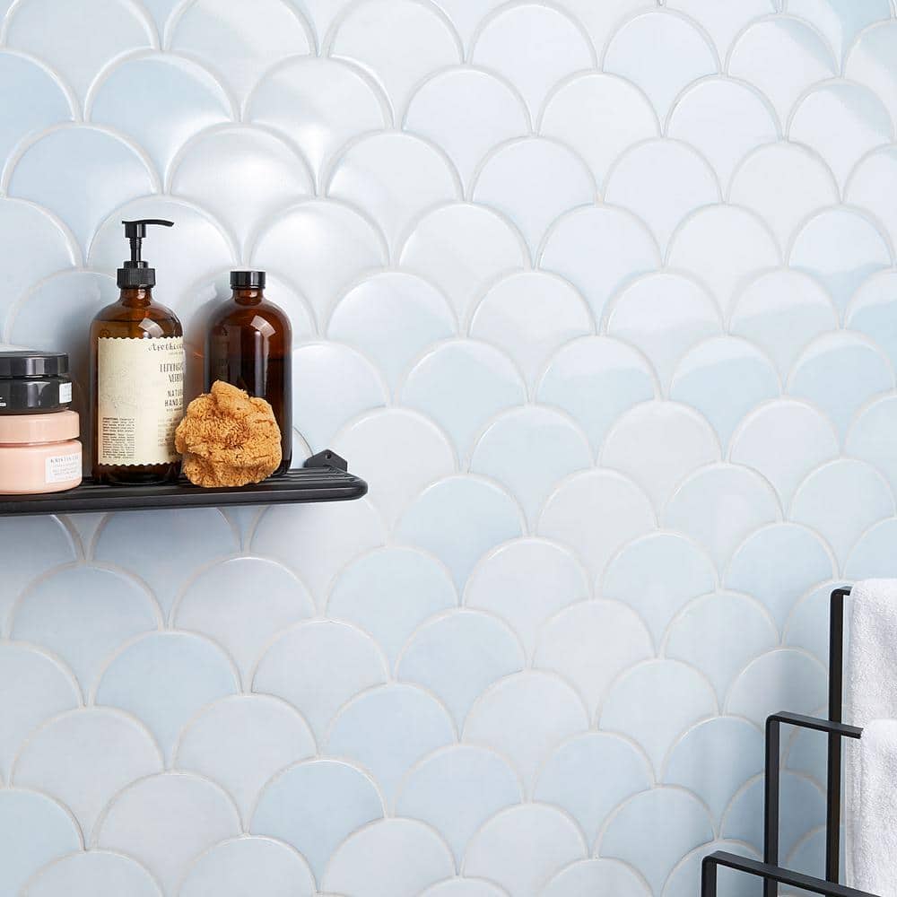 Sky Blue 2.44" x 5" Ceramic Fish Scale Wall Tile