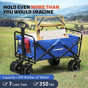 7 cu. ft. Outdoor Metal Blue Collapsible Camper Garden Cart with Non-Slip Wheels and Adjustable Handle