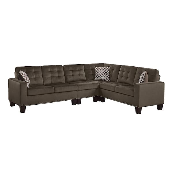 Boykin 107 in. Straight Arm 2-piece Microfiber Reversible Sectional Sofa in Chocolate