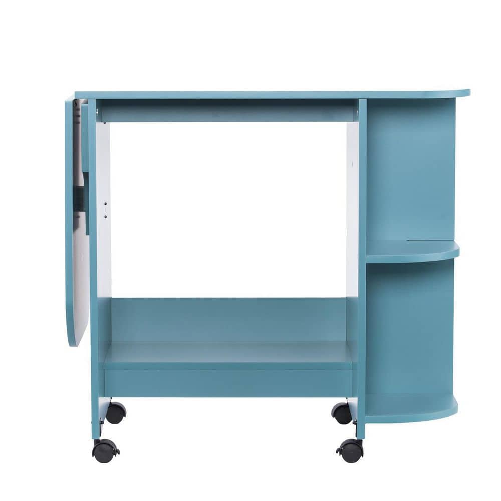 Turquoise Mobile Folding Sewing and Craft Table with Shelves