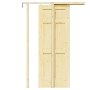 30 in. x 80 in. Paneled 6-Lite Unfinished Wood Pocket Sliding Door with Pocket Door Hardware Kit (Soft Close Included)