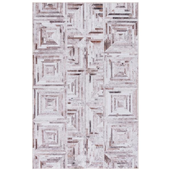 SAFAVIEH Faux Hide Beige/Brown 8 ft. x 10 ft. Machine Washable Geometric Area Rug