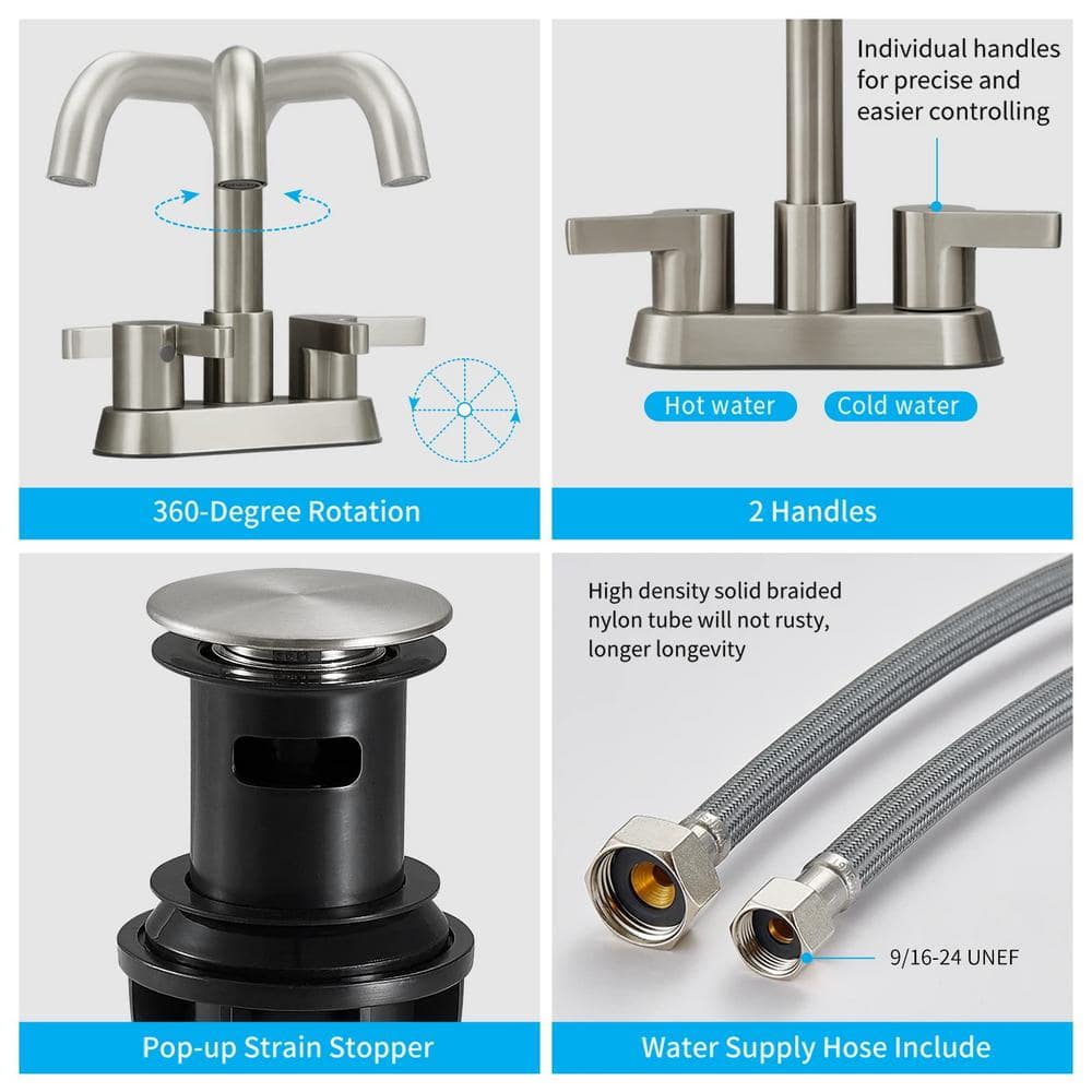 Brushed Nickel Double Handle Mid Arc Bathroom Faucet