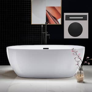 67 in. X 31.5 in. Acrylic FlatBottom Double Ended Soaking Bathtub in White with Matte Black Overflow and Drain