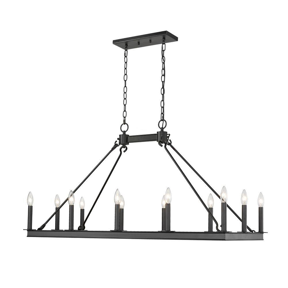 Matte Black Steel 12-Light Candle Island Chandelier