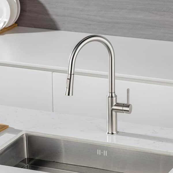 Single Handle Pull-Down Sprayer Kitchen Faucet in Brushed Nickel