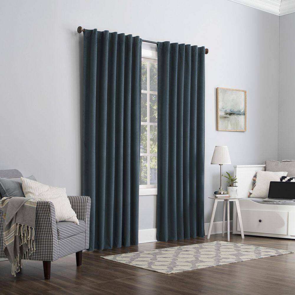 Teal Velvet Blackout Back Tab Curtain Panel, 50" x 84"