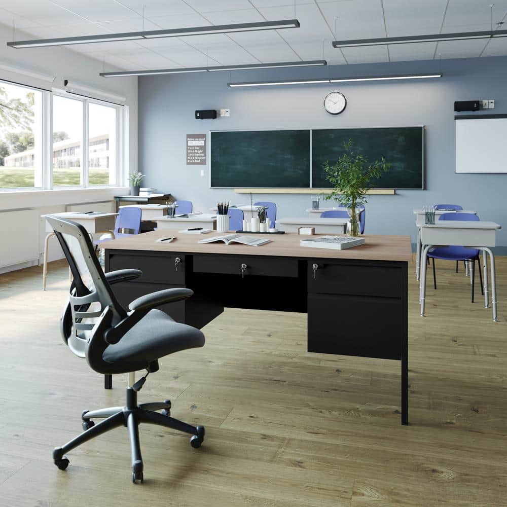 60 in. Rectangle White Oak Engineered Wood 6-Drawers Teacher Desk