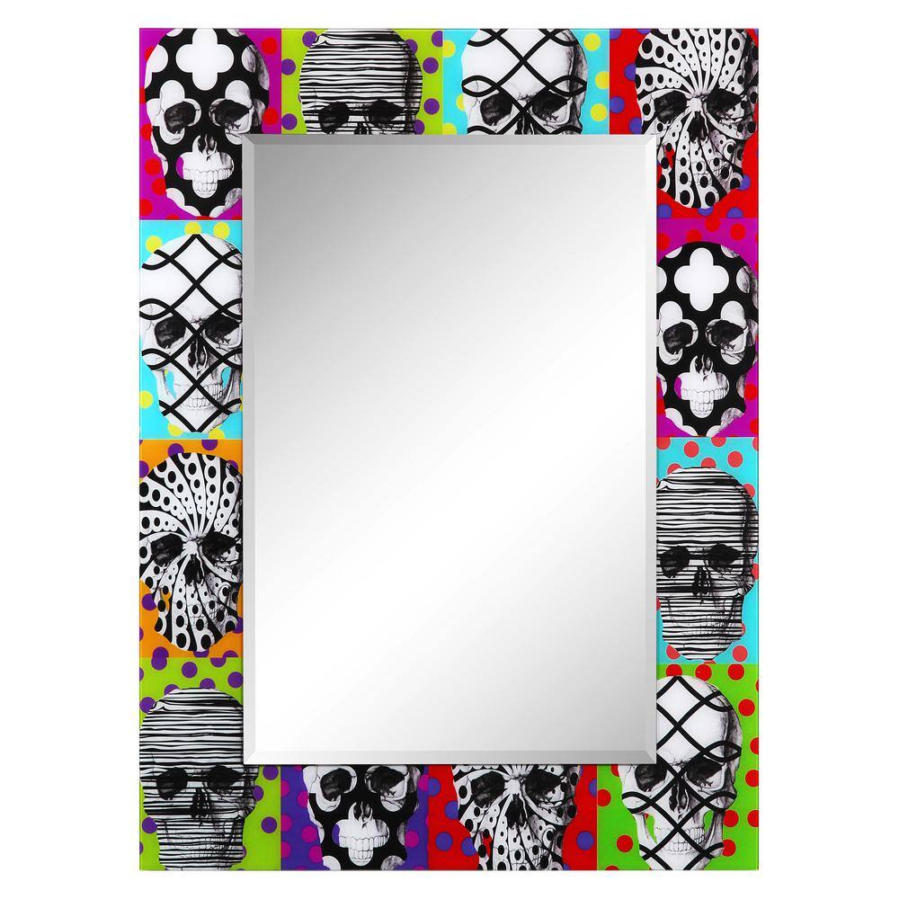Empire Art Direct 48 in. x 36 in. Sugar Skulls Rectangle Framed Printed Tempered Art Glass Beveled Accent Mirror