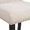 Close-up of an upholstered dining chair seat and back.