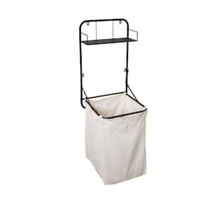 55 in. H x 18 in. W x 15 in. D 2-Tier Steel Collapsible Wall or Over-the-Door Clothes Hamper and Laundry Shelf in Black