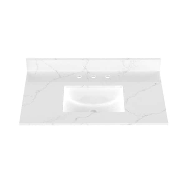37 in. W x 22 in. D Quartz Vanity Top in Carrara White with White Rectangular Single Sink