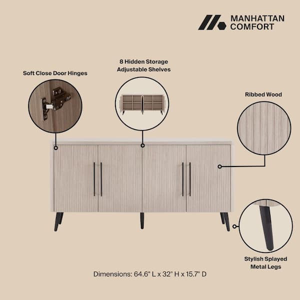 Manhattan Comfort Jodie Whitewashed Oak Composite Wood 64.6 in