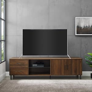 70 in. Dark Walnut Wood and Metal TV Stand with 2-Drawers and Cord Management (Max tv size 85 in.)
