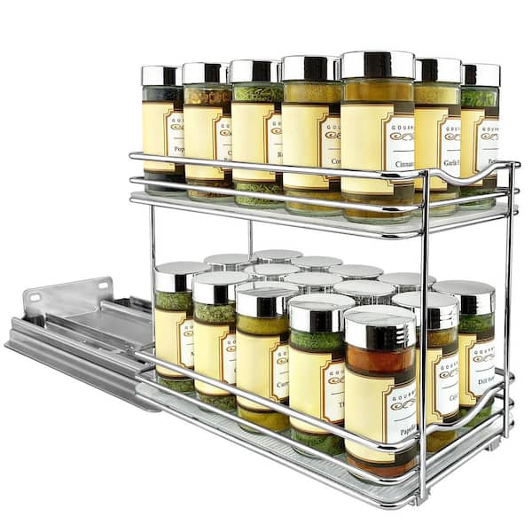 LYNK PROFESSIONAL 10-1/4 Wide Double Pull Out Spice Rack Organizer for  Cabinet, Slide Out Shelf, Chrome 