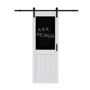 30 in. W. x 84 in. Paneled Blank White Primed MDF Sliding Barn Door with Hardware Kit and Blackboard Sticker