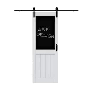 30 in. x 84 in. Paneled Blank White Primed MDF Sliding Barn Door with Hardware Kit and Blackboard Sticker