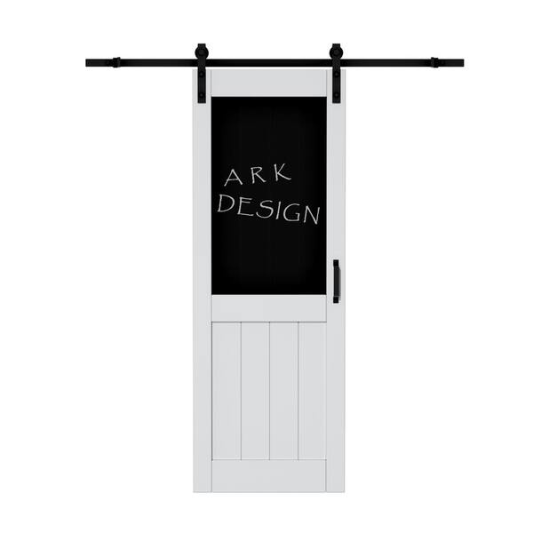 ARK DESIGN 30 in. x 84 in. Paneled Blank White Primed MDF Sliding Barn Door with Hardware Kit and Blackboard Sticker