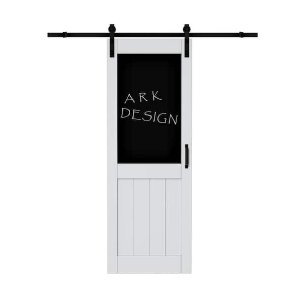 ARK DESIGN 30 in. x 84 in. White Finished H Shape with Blackboard Sticker Composite MDF Sliding Barn Door with Hardware Kit