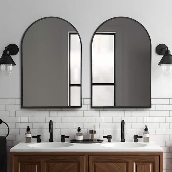 Dovelina 24 in. W x 31 in. H Arched Mirror Black Framed Aluminum Alloy Wall Mirror Set of 2