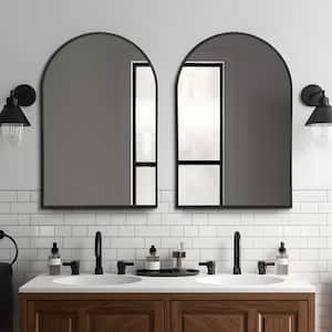 24 in. W x 31 in. H Arched Mirror Black Framed Aluminum Alloy Wall Mirror Set of 2