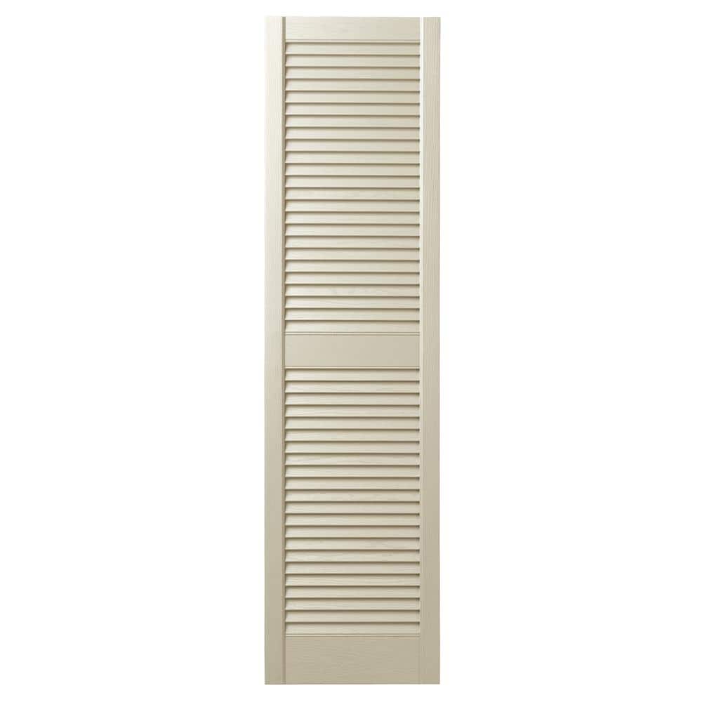 Ply Gem 15 in. x 55 in. Open Louvered Polypropylene Shutters Pair in Sand Dollar
