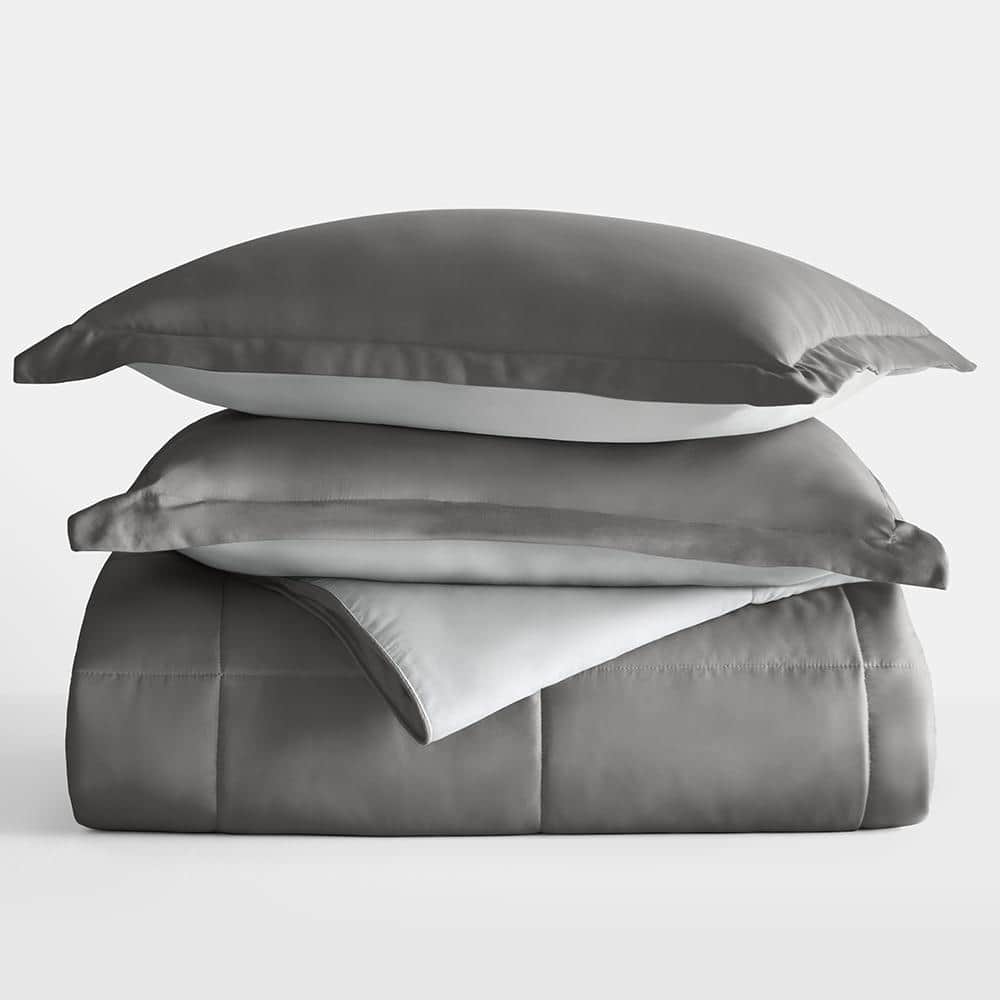 King Gray Reversible Down Alternative Microfiber Comforter Set