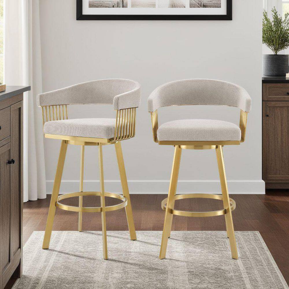 Chelsea 26" Taupe Swivel Counter Stool with Gold Metal Frame