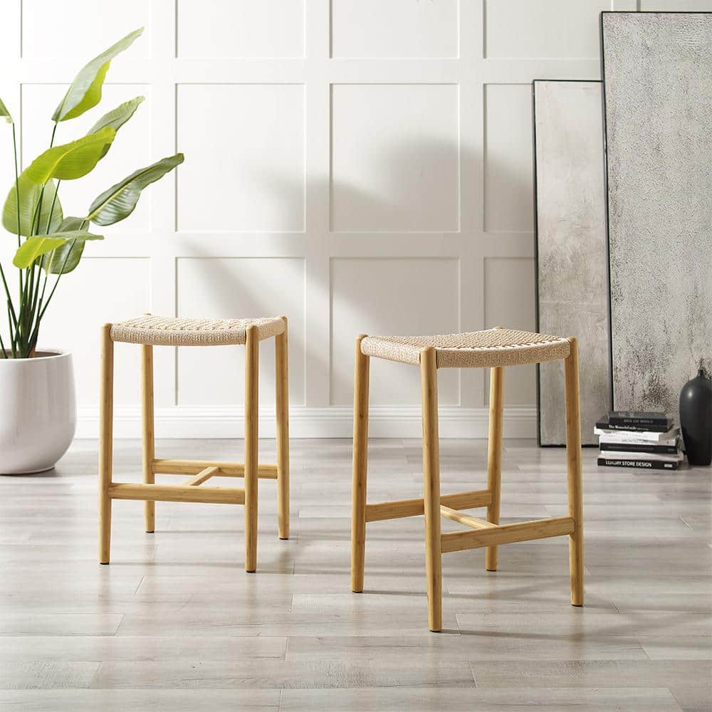 Nico 25.98 in. Sand Bamboo Counter Height Upholstered Stool