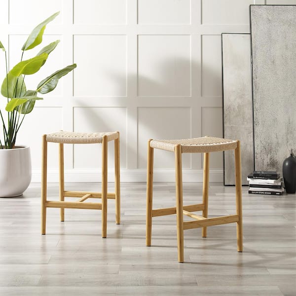 Unbranded Nico 25.98 in. Sand Bamboo Counter Height Upholstered Stool