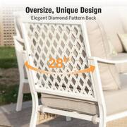 White 4-Piece Metal Outdoor Patio Conversation Set with Rocking Chairs, 50000 BTU Fire Pit Table and Beige Cushions