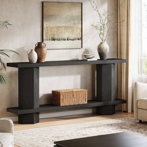 TRIBESIGNS WAY TO ORIGIN Benjamin 71 in. Long Black Rectangle Wood Console Table, Farmhouse Entryway Table Behind Couch Sofa Table