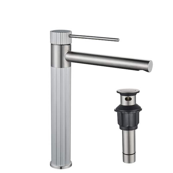 Single Hole Single Handle High-Arc Bathroom Faucet with Pop Up Drain in Brushed Nickel